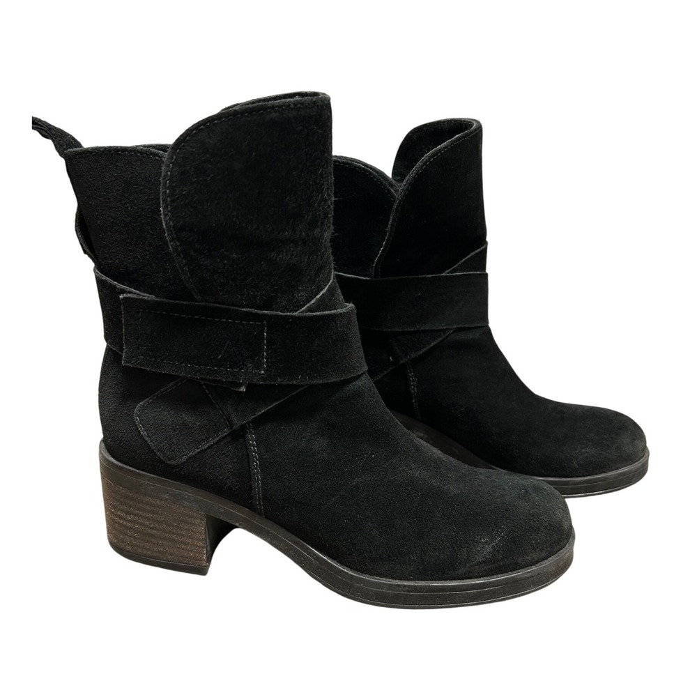 Manas Black Suede‎ Ankle Boots Women Zipper Block Heel Sz 8